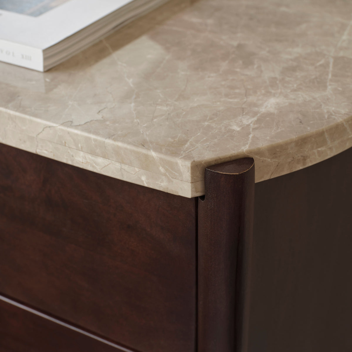 Viola 7 Drawer Tall Boy - Lady Grey Marble & Coffee Brown Mango Wood - Laura James 