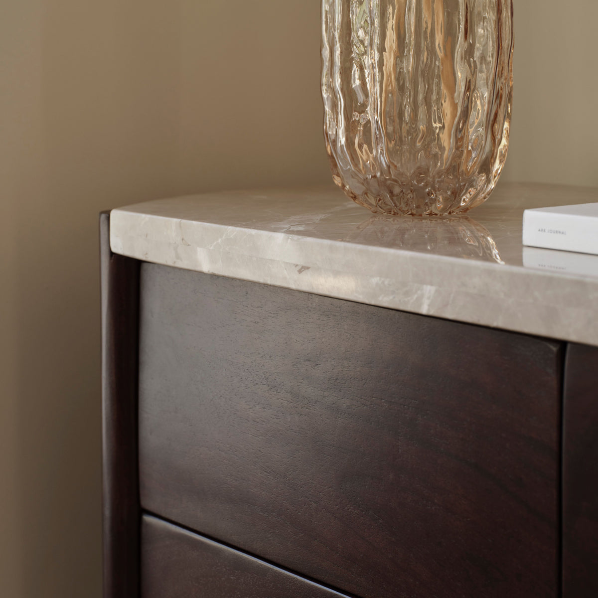 Viola 7 Drawer Tall Boy - Lady Grey Marble & Coffee Brown Mango Wood - Laura James 