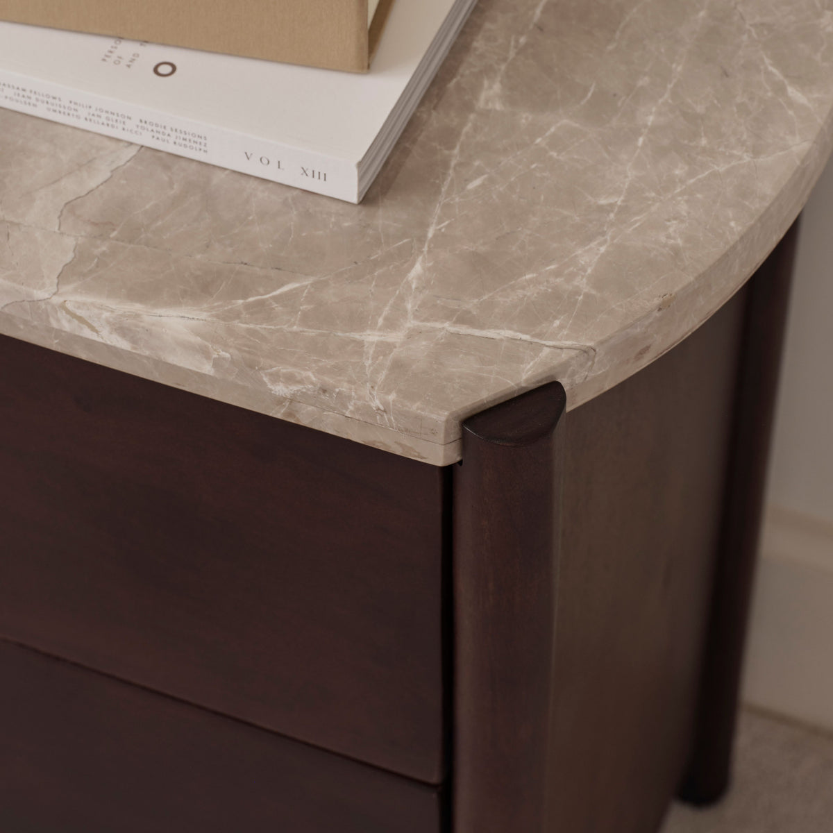 Viola 130cm 6 Drawer Chest of Drawers - Lady Grey Marble & Coffee Brown Mango Wood - Laura James 