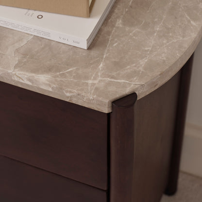 Viola 130cm 6 Drawer Chest of Drawers - Lady Grey Marble & Coffee Brown Mango Wood - Laura James 