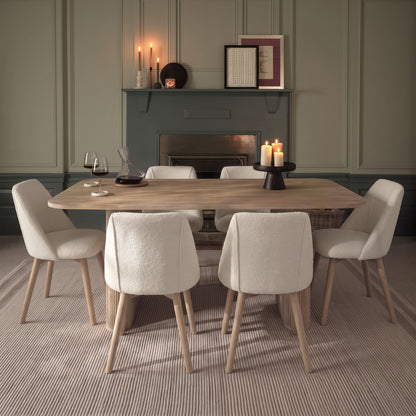 Orla 180cm Limewash Dining Table Set - 6 Seater - Freya Oat Boucle Dining Chairs - Chalked Mango Wood Legs - Laura James