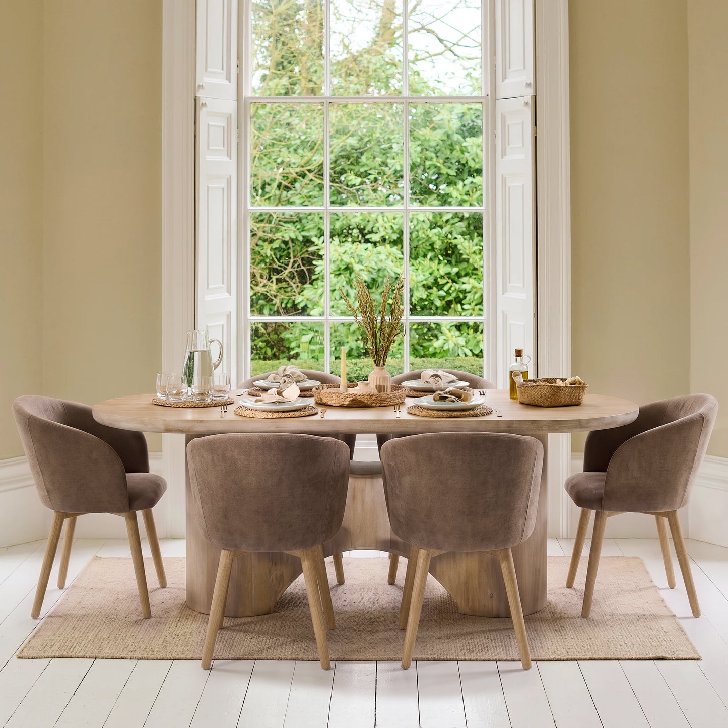 Octavia 220cm Limewash Dining Table Set - 6 Seater - Archer Natural Brown Dining Chairs - Whitewash Legs - Laura James 