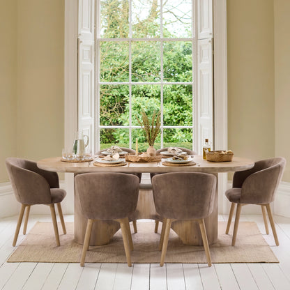 Octavia 220cm Limewash Dining Table Set - 6 Seater - Archer Natural Brown Dining Chairs - Whitewash Legs - Laura James 