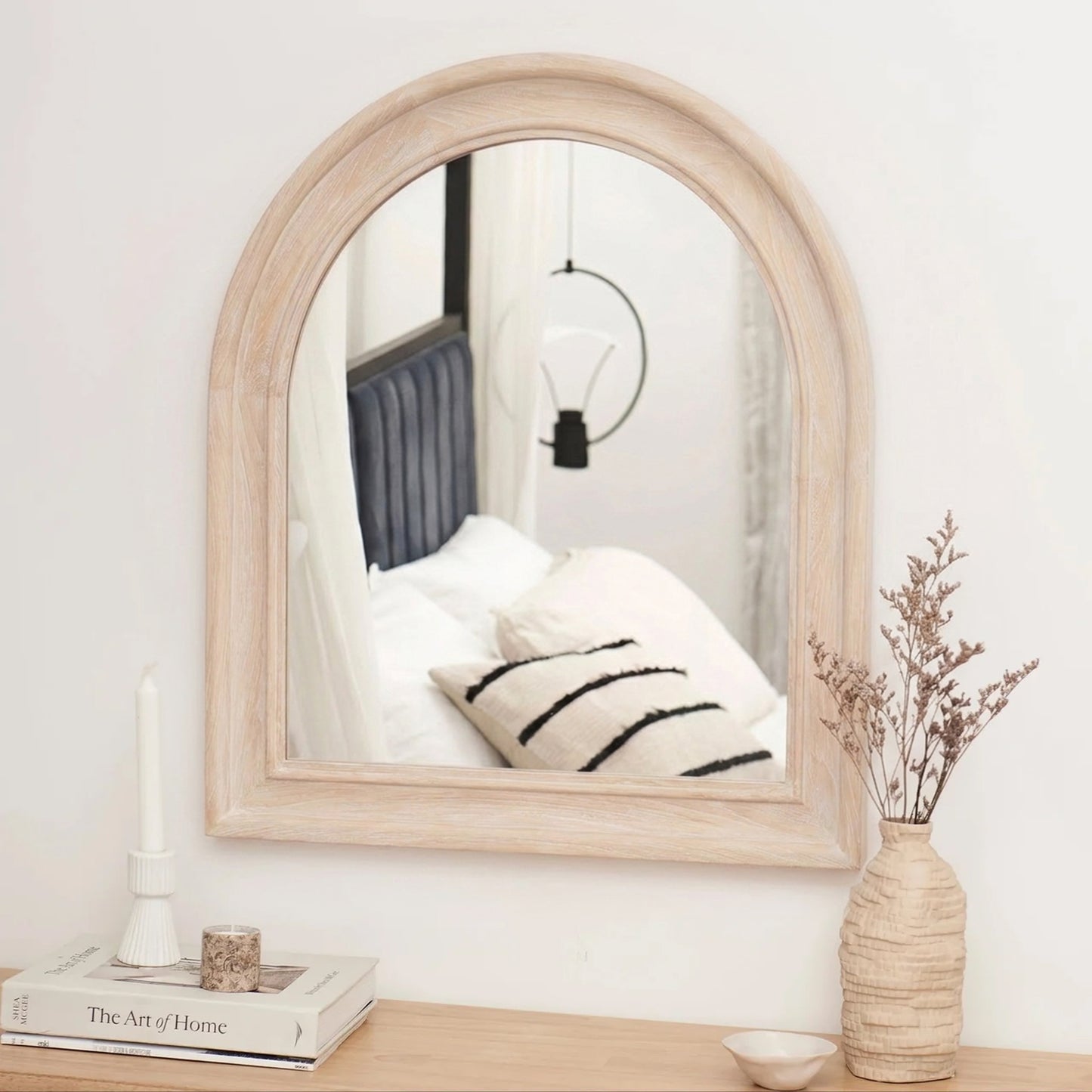 Langton 90x80cm Wooden Arch Wall Mirror - Whitewash - Laura James 