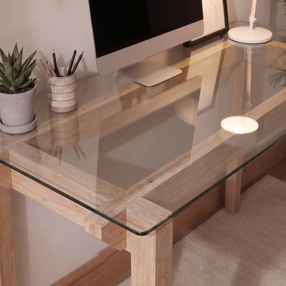 Lowell Whitewash Oak Desk - Clear Glass Top - Laura James 