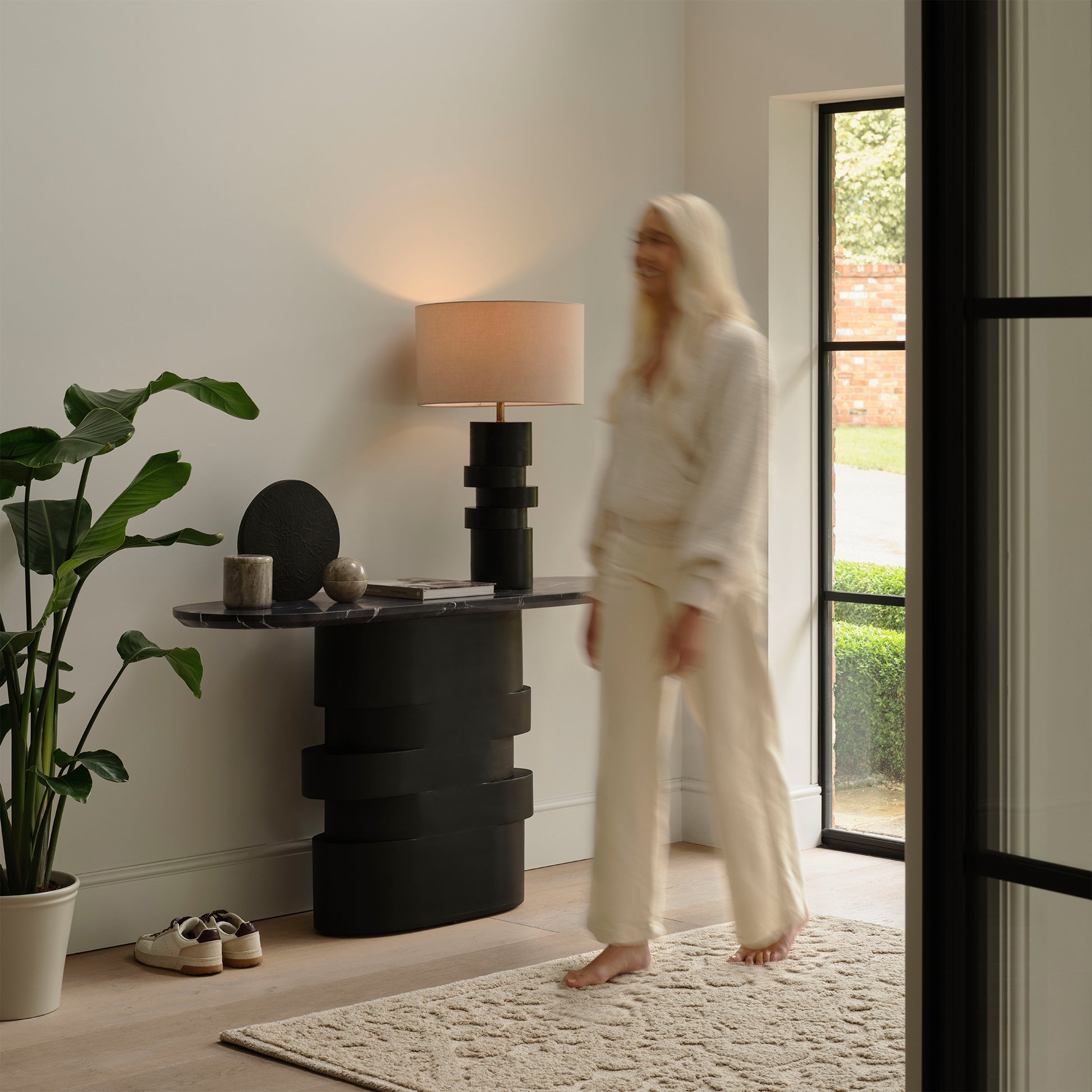 Adam 140cm Jet Black Mango Wood & Black Marble Oval Console Table - Laura James 