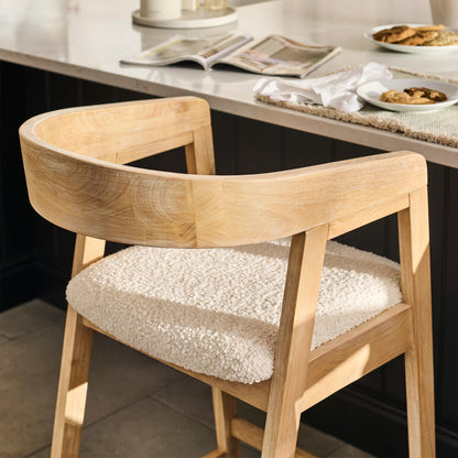 Ella Off White Boucle Bar Stool - Whitewashed Oak Legs - Laura James 