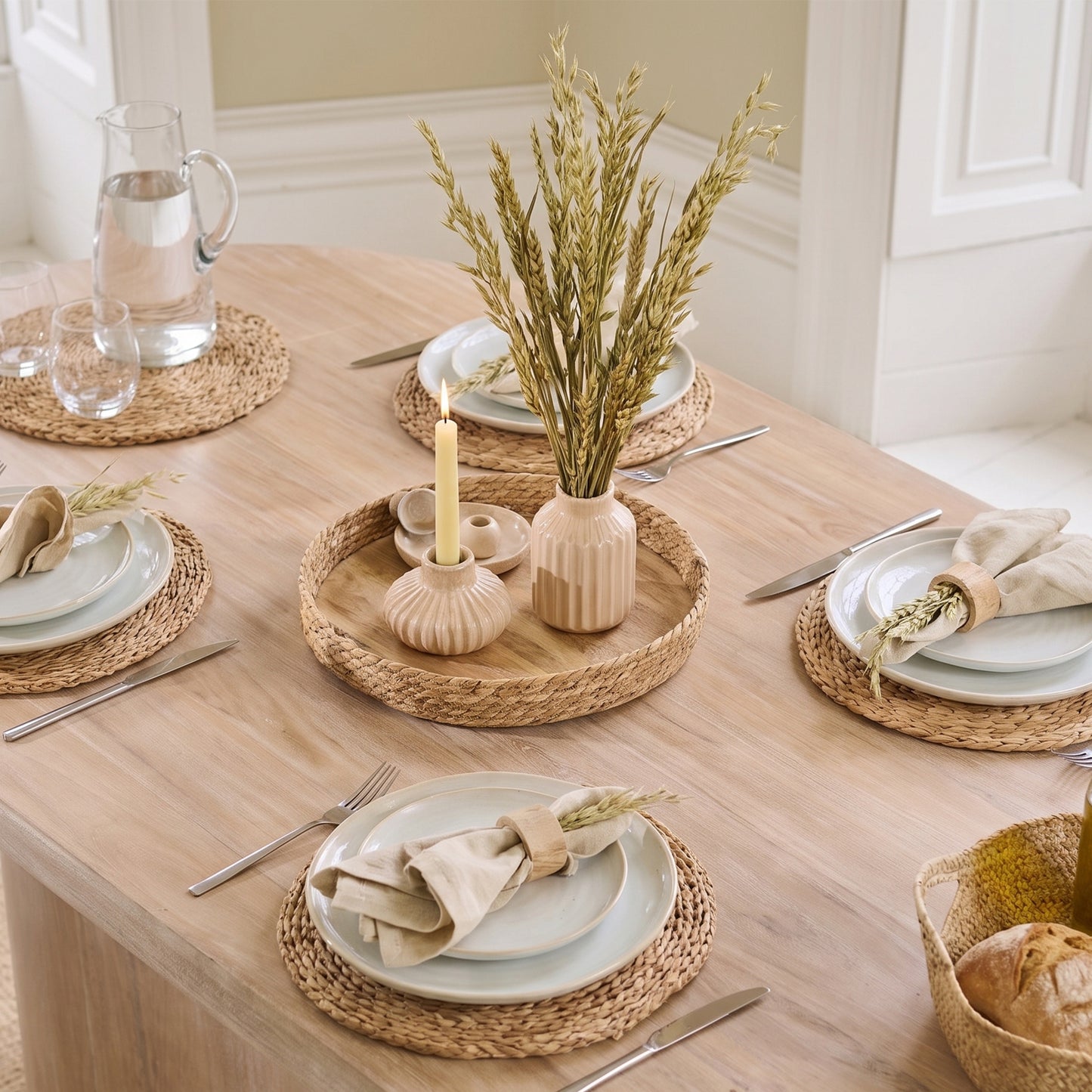 Octavia 220cm Limewash Dining Table Set - 6 Seater - Archer Natural Brown Dining Chairs - Whitewash Legs - Laura James 