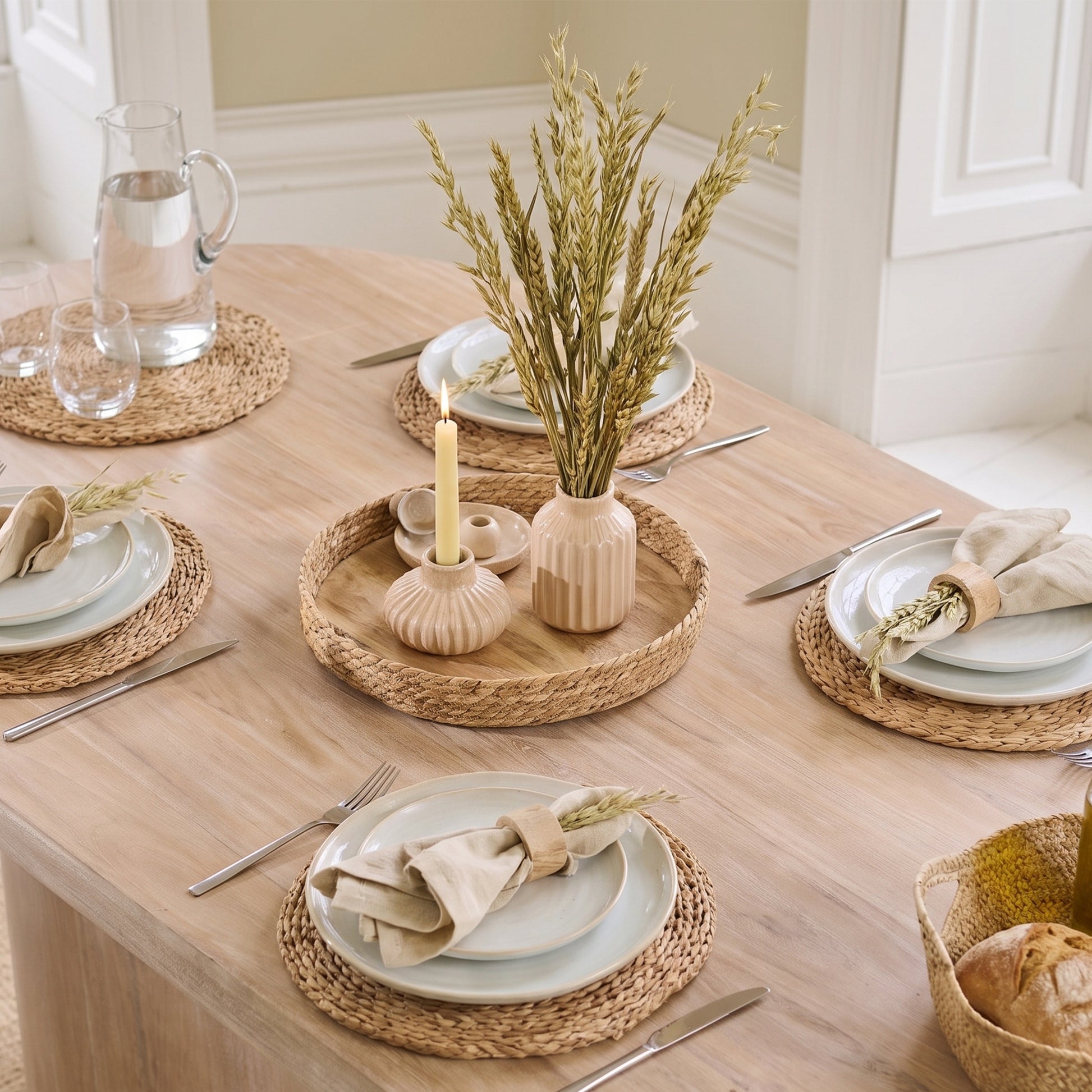Octavia 220cm Limewash Dining Table Set - 6 Seater - Archer Natural Brown Dining Chairs - Whitewash Legs - Laura James 
