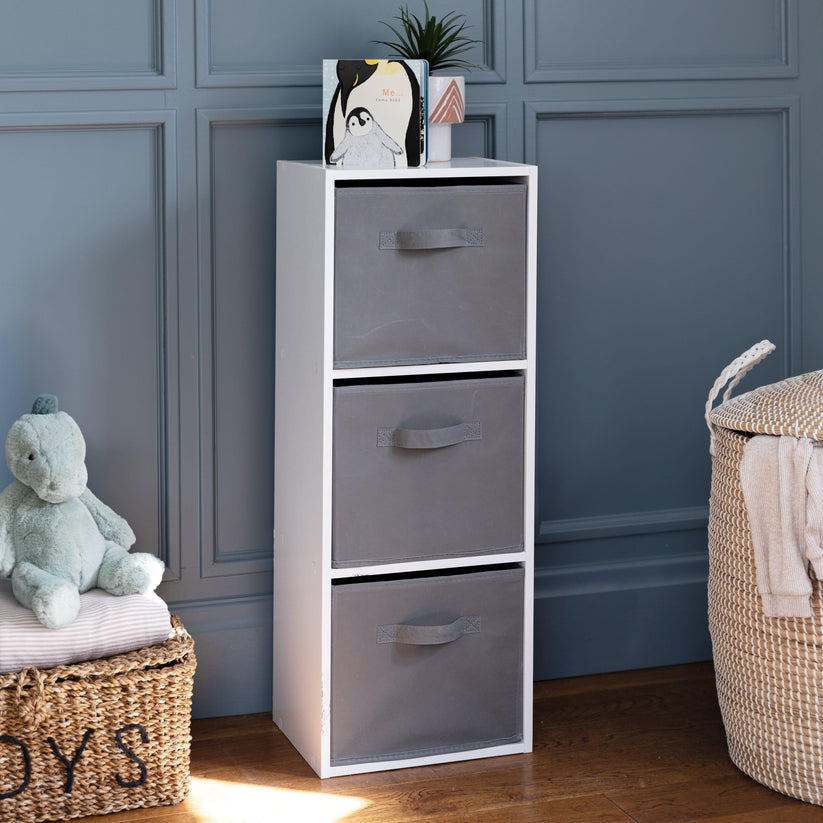 3 Tier White Cube Storage Unit (Grey Baskets) – Laura James