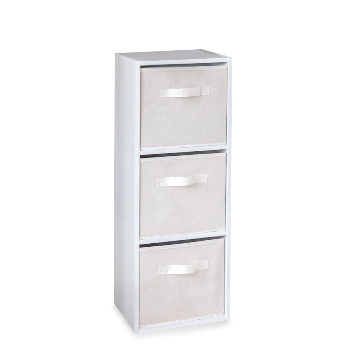 Cara 3 Tier Chalk White Cube Storage Unit - White Baskets