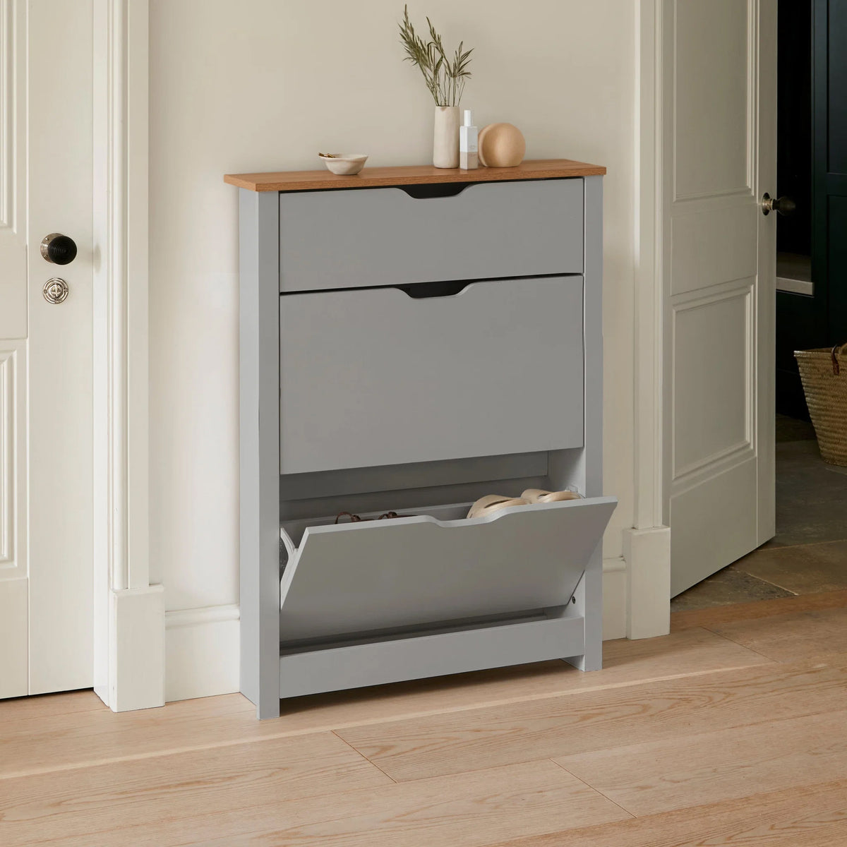 Windsor Shoe Cabinet - 3 Door - Grey - Laura James 