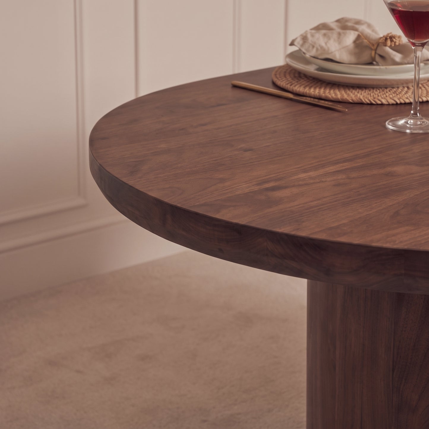 Octavia 220cm Coffee Brown Mango Wood Dining Table Set - 6 Seater - Marilyn Burgundy Red Dining Chairs - Coffee Brown Legs - Laura James 