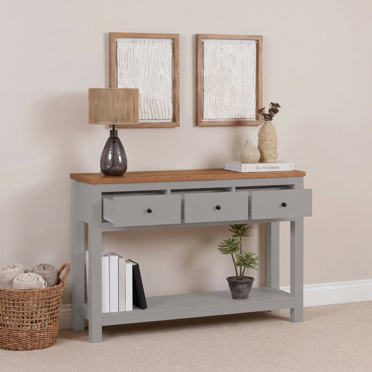 Bampton Stone Grey 3 Drawer Console Table - Laura James 