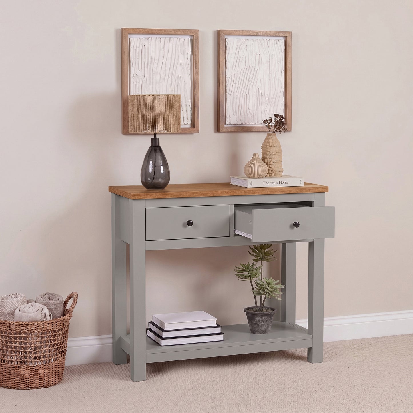 Bampton Stone Grey 2 Drawer Console Table - Laura James 
