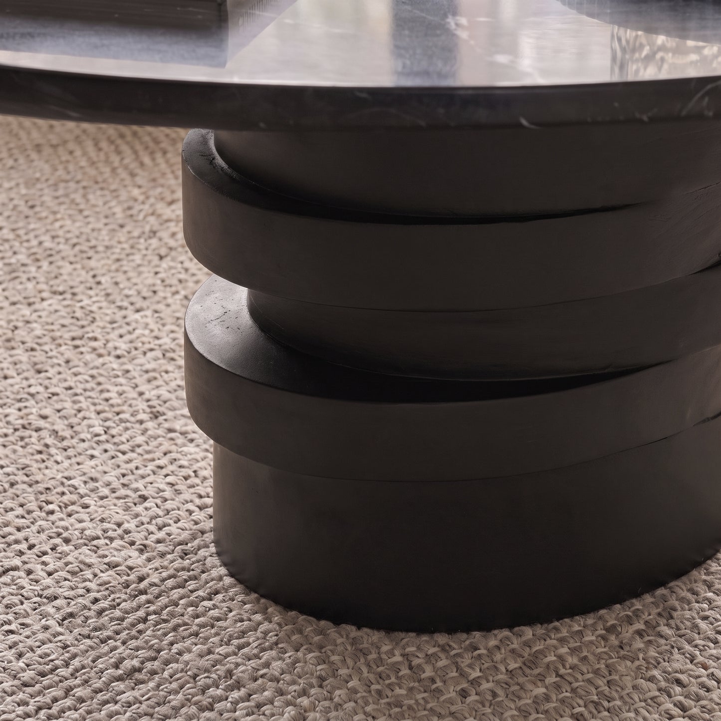 Adam 100cm Oval Jet Black Mango Wood & Black Marble Coffee Table - Laura James 
