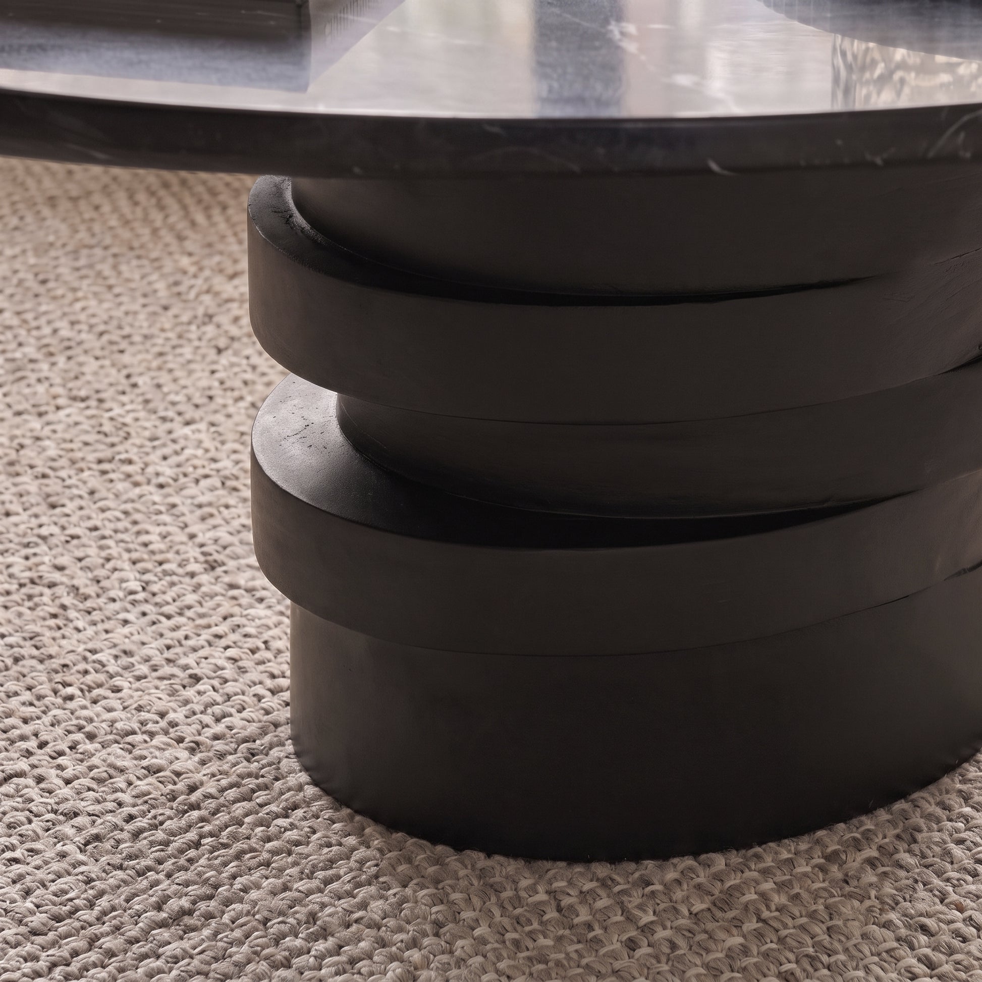 Adam 100cm Oval Jet Black Mango Wood & Black Marble Coffee Table - Laura James 