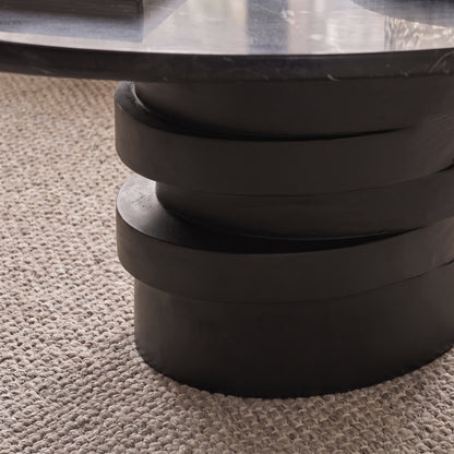 Adam 100cm Oval Jet Black Mango Wood & Black Marble Coffee Table - Laura James 