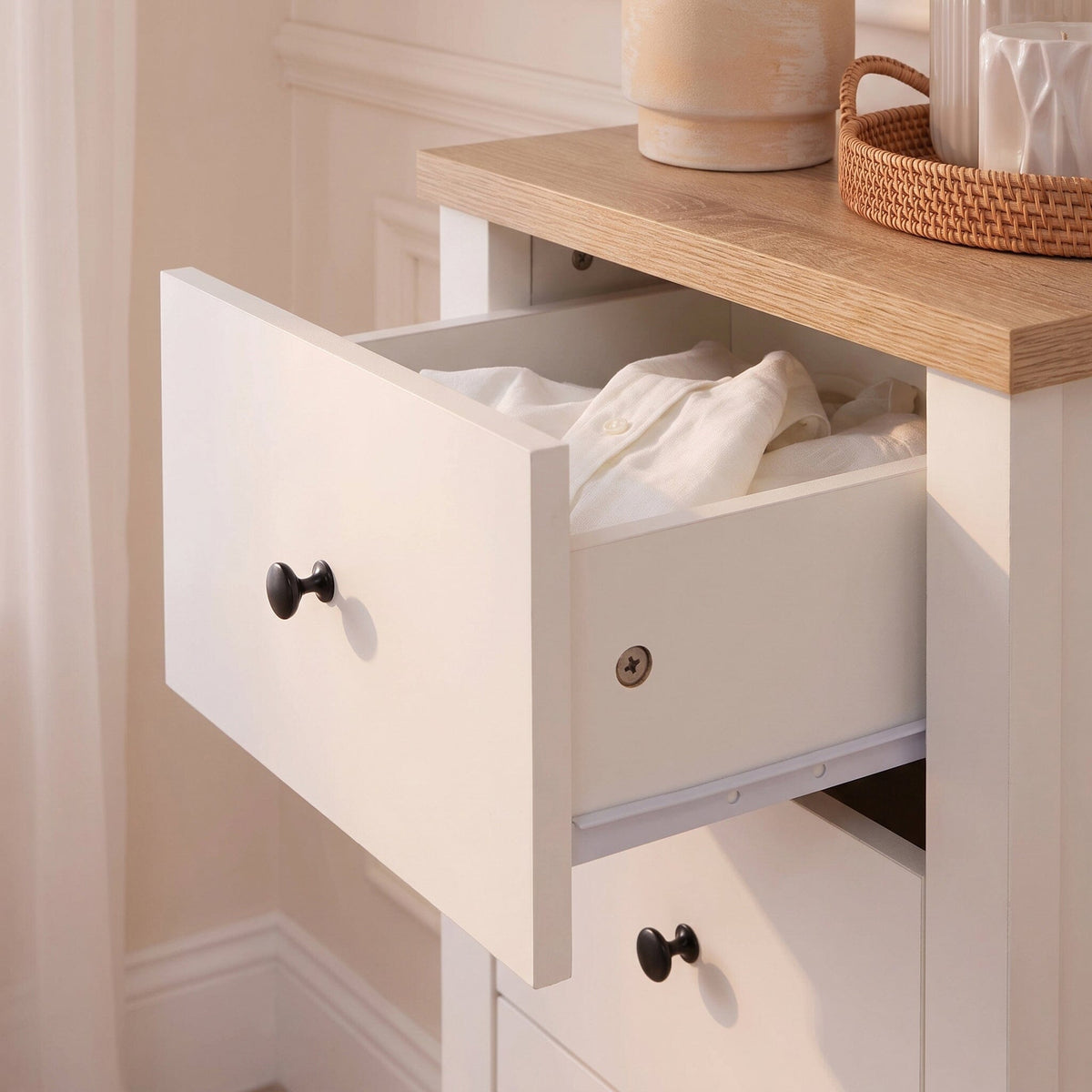 Bampton 5 Drawer Tallboy - Alabaster White - Laura James 