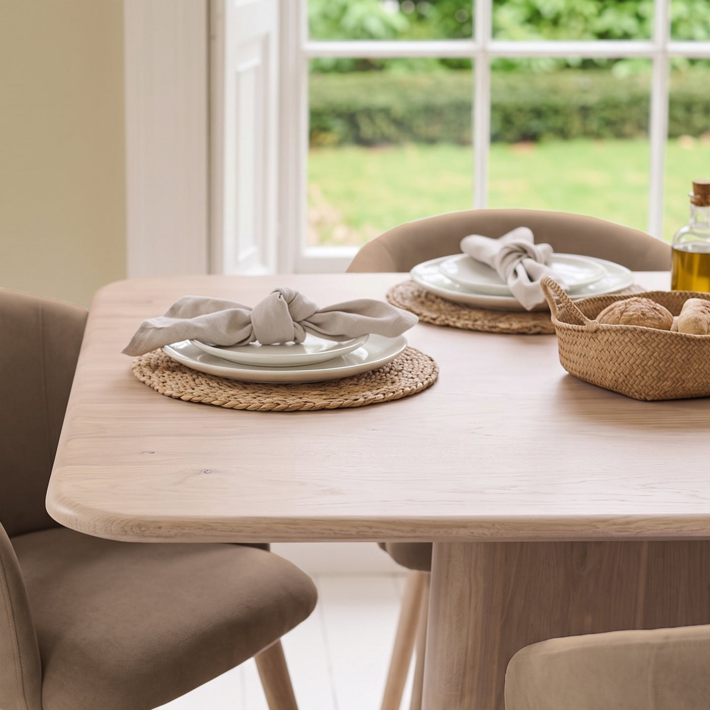 Bastian 220cm Limewash Dining Table Set - 6 Seater - Archer Natural Brown Dining Chairs - Whitewash Legs - Laura James 
