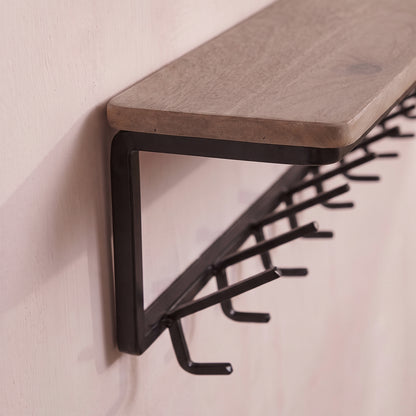 Elijah 120cm Coat Rack with Shelf - Mid Brown Mango Wood - Laura James 