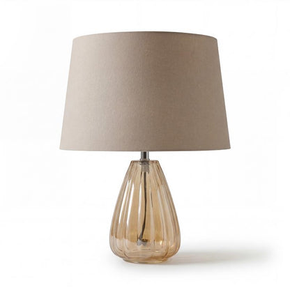 Alma 23cm Glass Lamp Base - Champagne & Coningsby 30cm Cotton Lamp Shade - Taupe - Laura James