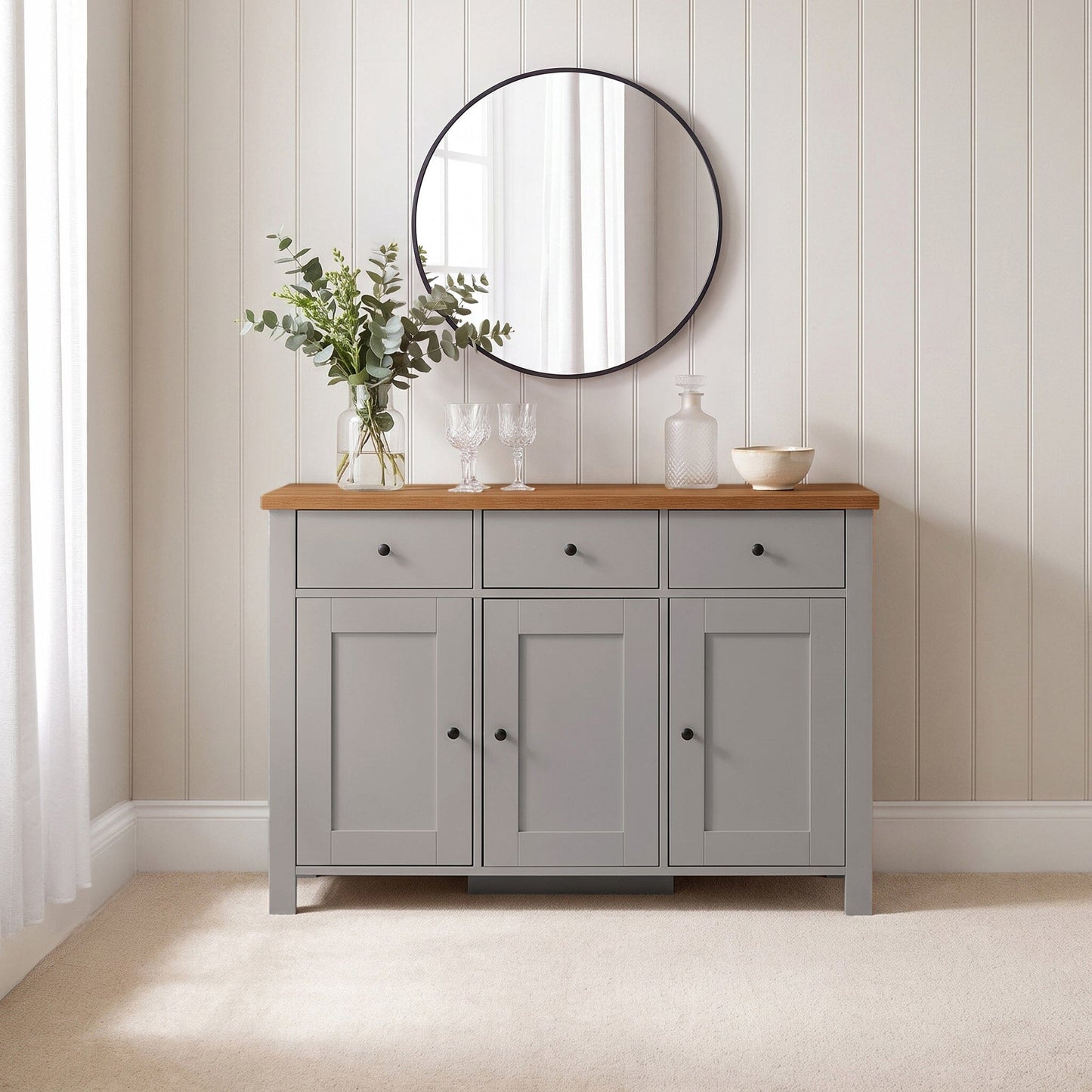 Bampton 3 Door Sideboard - Stone Grey - Laura James 