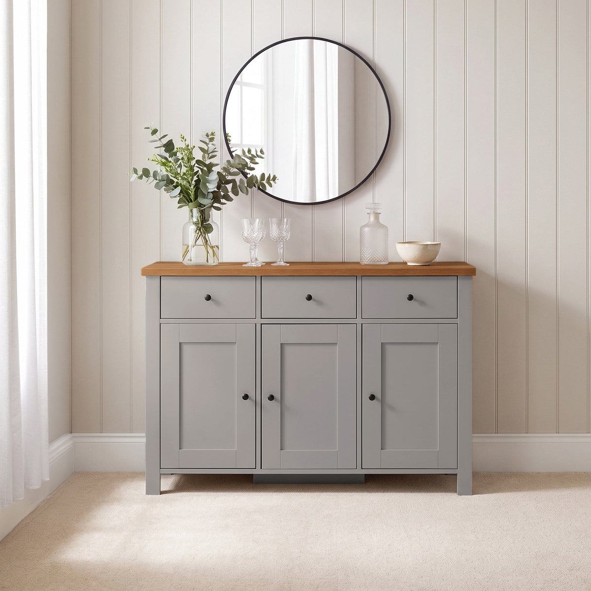 Bampton 3 Door Sideboard - Stone Grey - Laura James 
