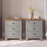 Bampton 3 Drawer Bedside Table - Set of 2 - Stone Grey - Laura James 