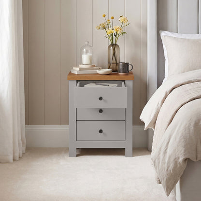 Bampton 3 Drawer Bedside Table - Stone Grey - Laura James 