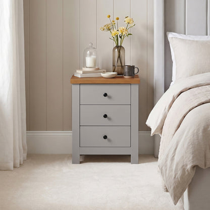 Bampton 3 Drawer Bedside Table - Stone Grey - Laura James 