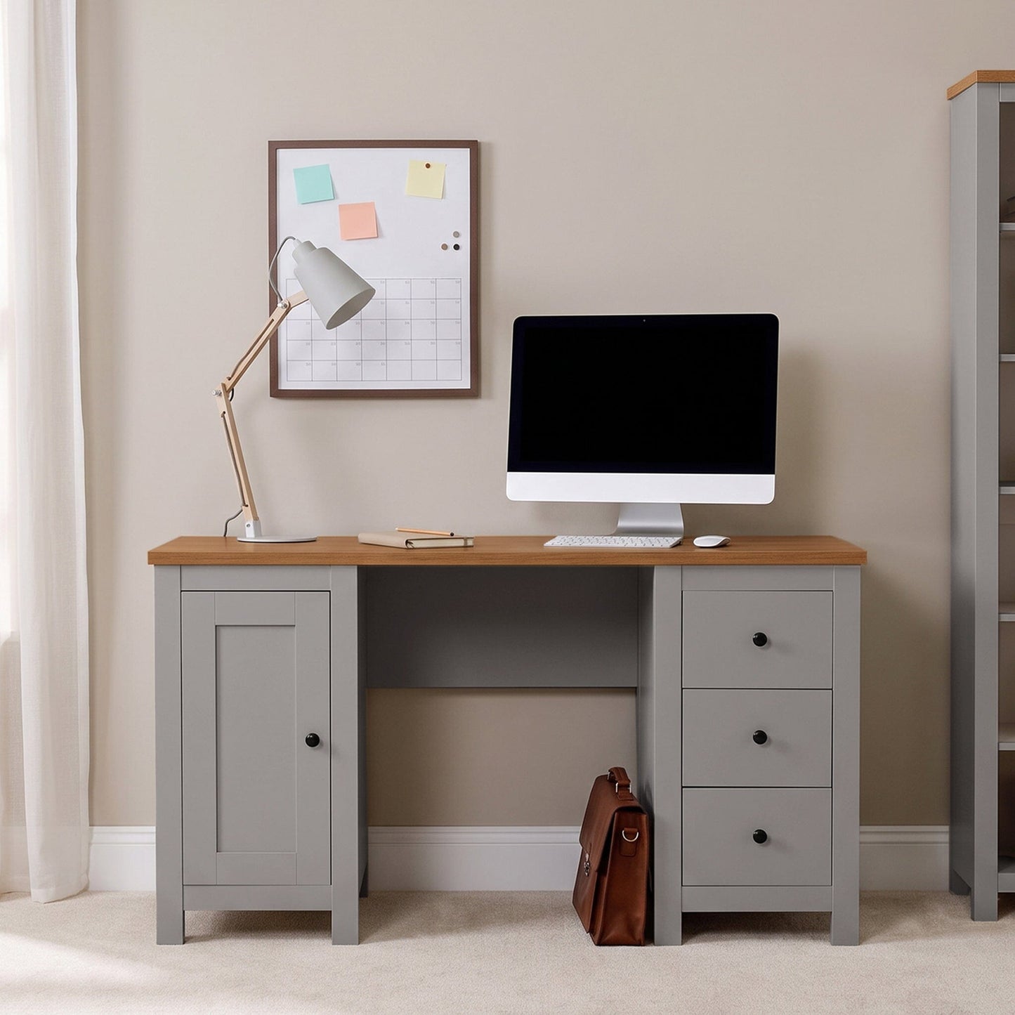 Bampton 3 Drawer Desk - Stone Grey - Laura James 