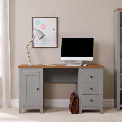 Bampton 3 Drawer Desk - Stone Grey - Laura James 