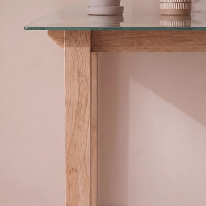 Lowell Whitewash Oak Desk - Clear Glass Top - Laura James 