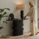 Adam 140cm Jet Black Mango Wood & Black Marble Oval Console Table