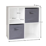 Cara 4 Cube Chalk White Bookcase Wooden Display Unit Shelving Storage Bookshelf Shelves - Grey Basket - Laura James