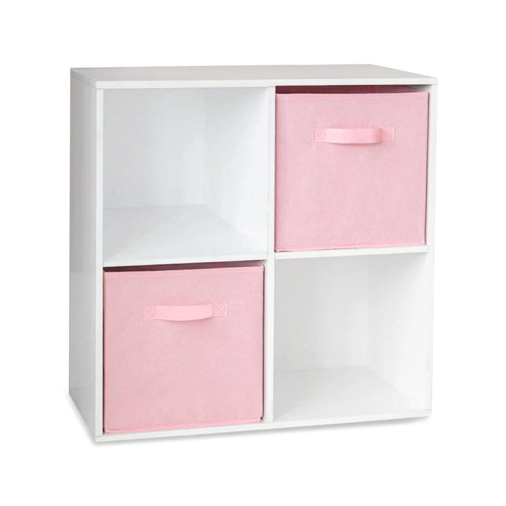 Cara 4 Cube Chalk Bookcase Wooden Display Unit Shelving Storage Bookshelf Shelves Pink Basket