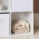 4 Cube White Bookcase Wooden Display Unit Shelving Storage Bookshelf Shelves (White Basket) - Laura James