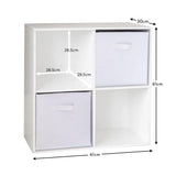 Cara 4 Cube Chalk White Bookcase Wooden Display Unit Shelving Storage Bookshelf Shelves - White Basket - Laura James