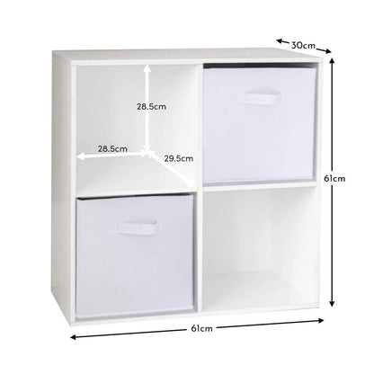 Cara 4 Cube Chalk White Bookcase Wooden Display Unit Shelving Storage Bookshelf Shelves - White Basket - Laura James