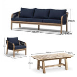 Shiro 5 Seater Wooden Garden Sofa Set with Shiro Coffee Table - Navy - Laura James