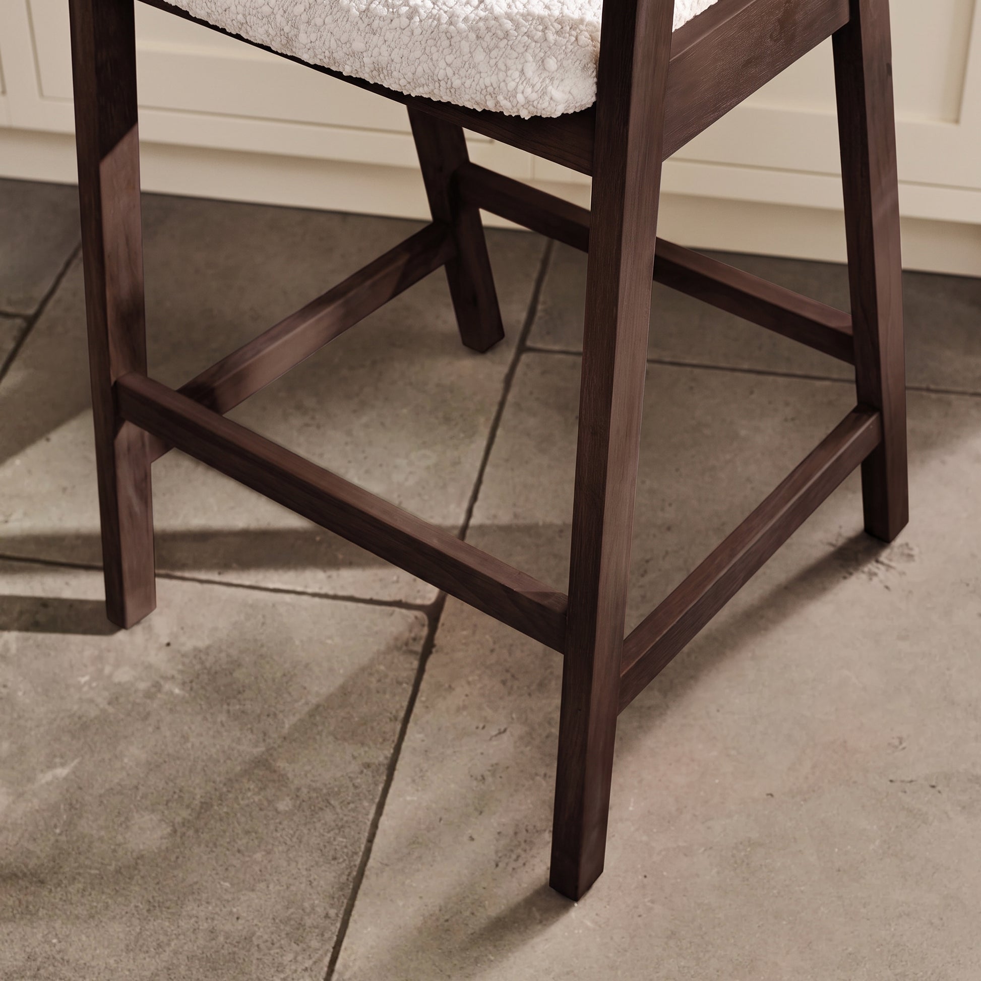 Ella Off White Boucle Bar Stool - Coffee Brown Legs - Laura James 