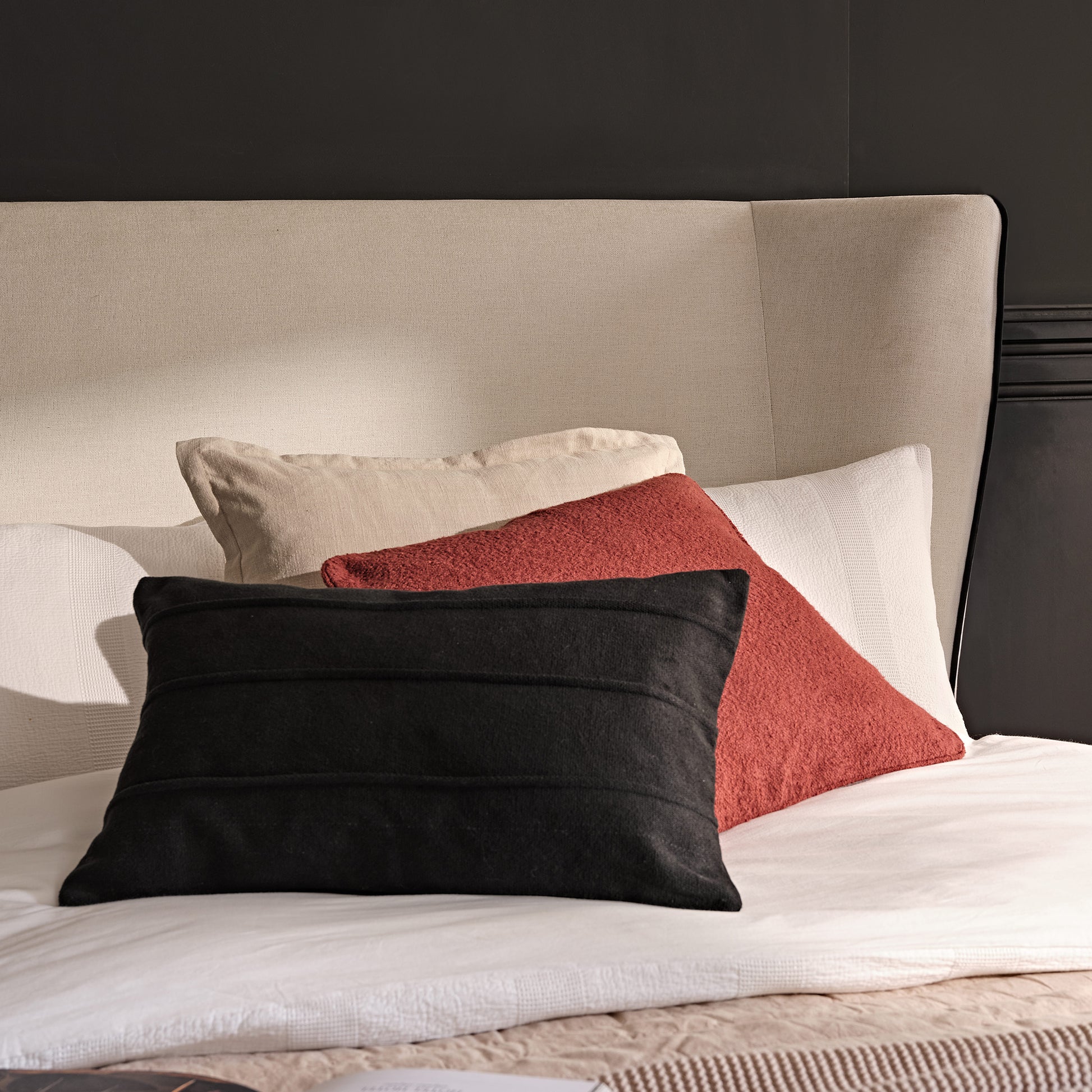 Torin Double Ottoman Bed - Ivory with Jet Black Piping - Laura James 