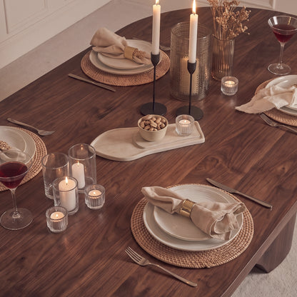 Octavia 220cm Coffee Brown Mango Wood Dining Table Set - 6 Seater - Marilyn Burgundy Red Dining Chairs - Coffee Brown Legs - Laura James 