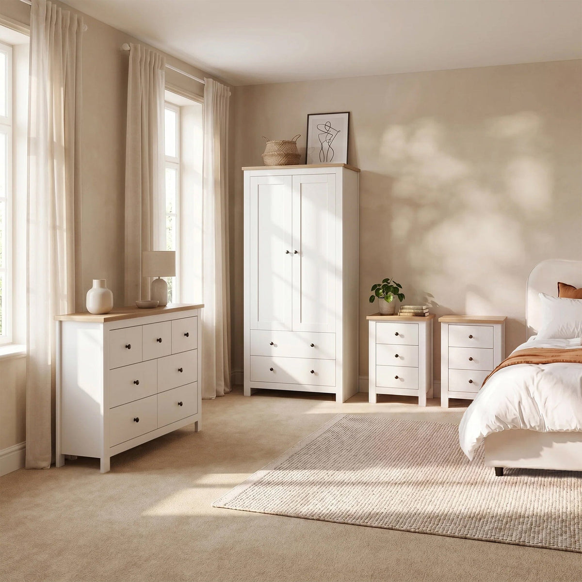 Bampton 4 Piece Bedroom Set - 3 Over 4 Chest of Drawers - Alabaster White - Laura James 