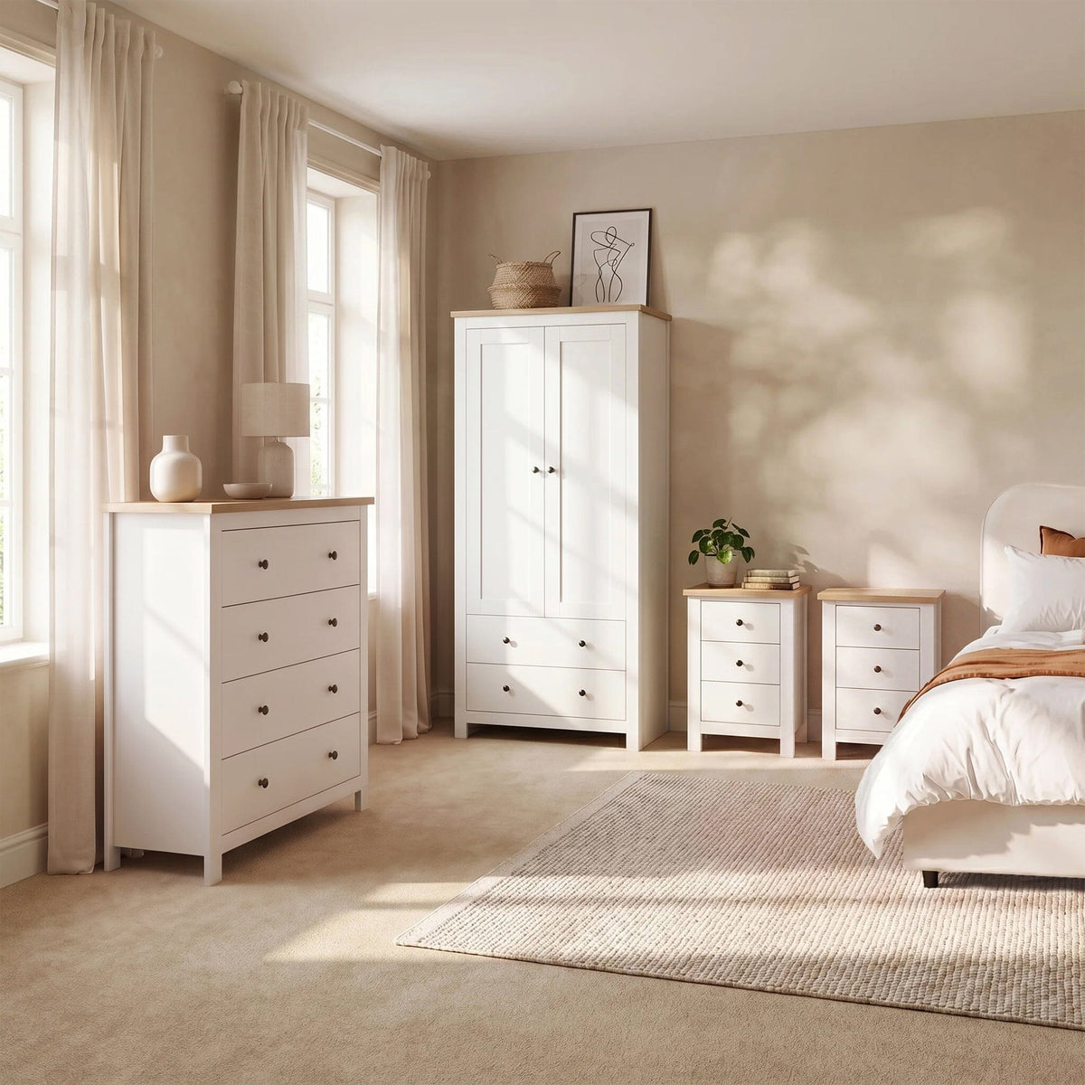 Bampton 4 Piece Bedroom Set - Chest of 4 Drawers - Alabaster White - Laura James 