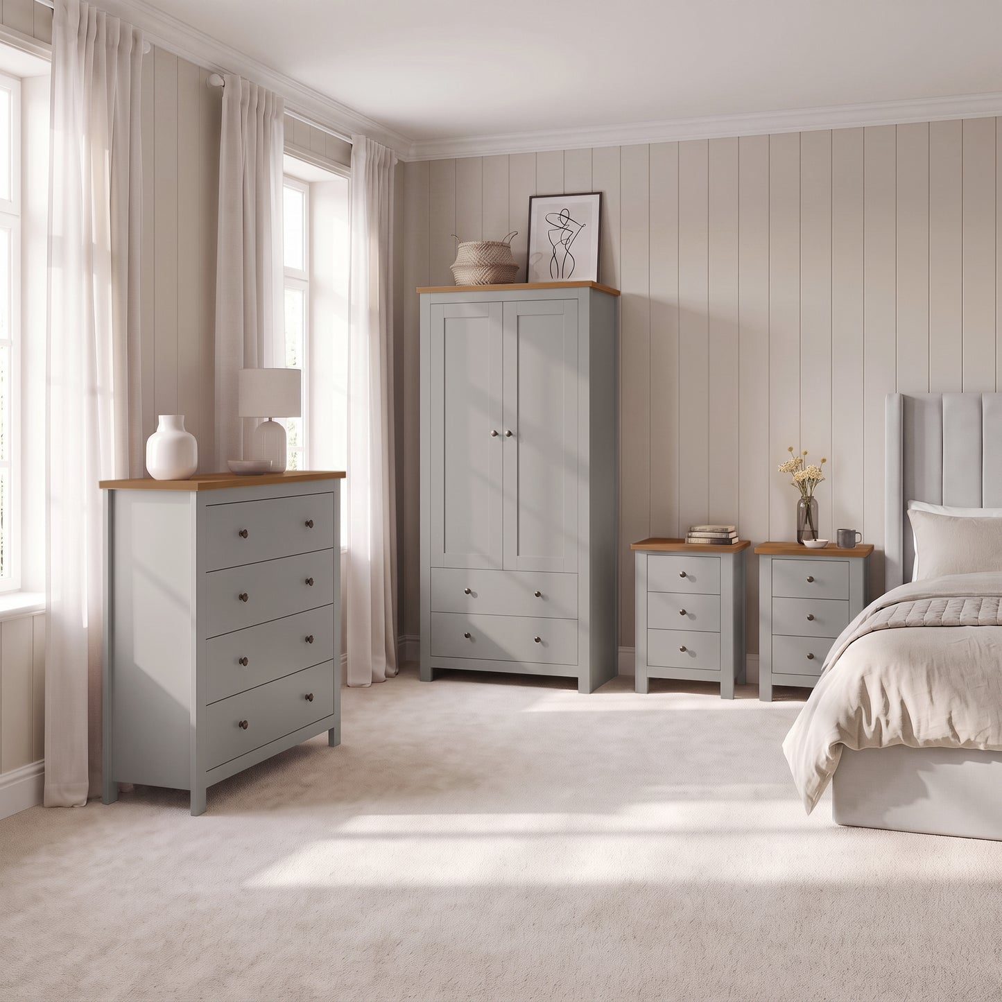 Bampton 4 Piece Bedroom Set - Chest of 4 Drawers - Stone Grey - Laura James 