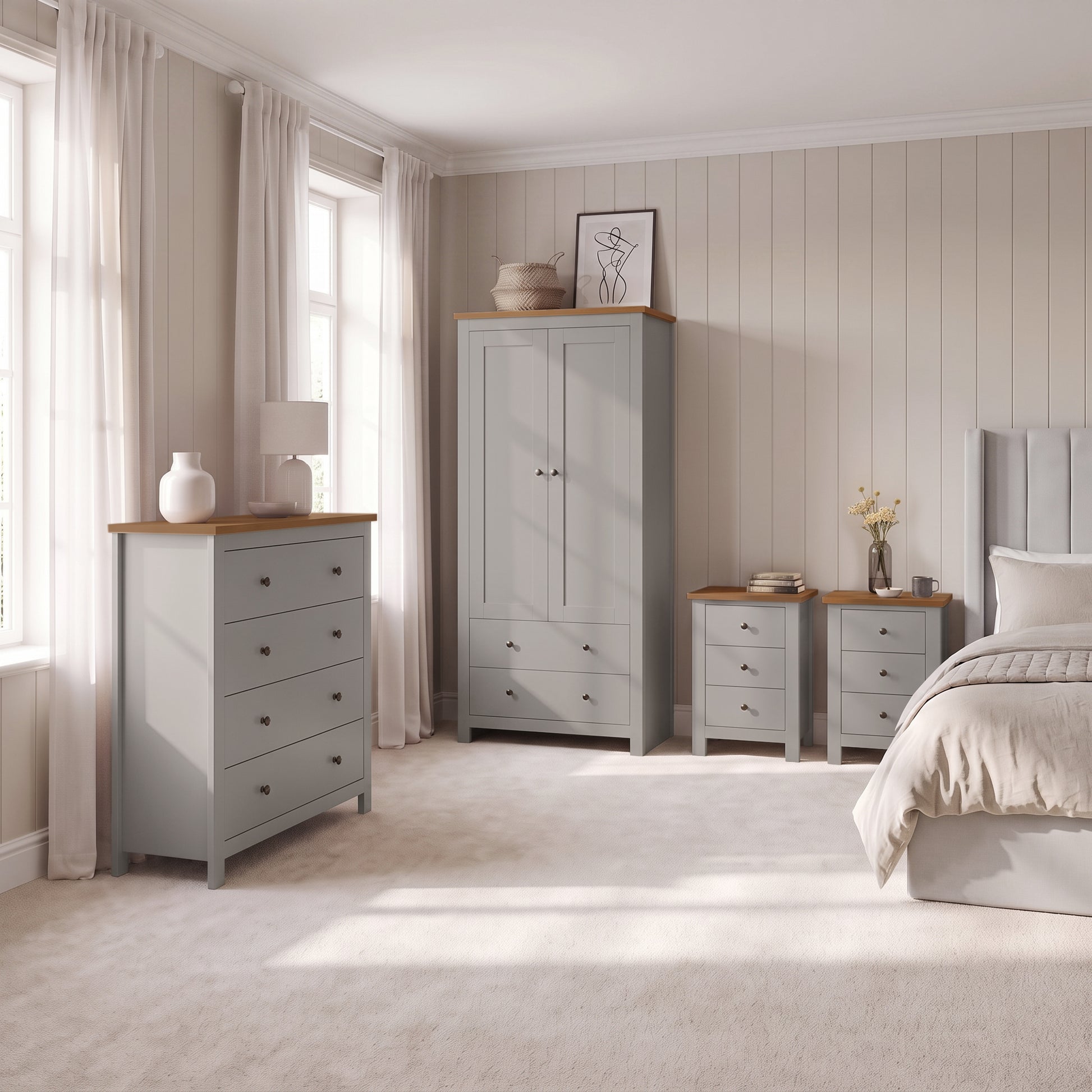Bampton 4 Piece Bedroom Set - Chest of 4 Drawers - Stone Grey - Laura James 