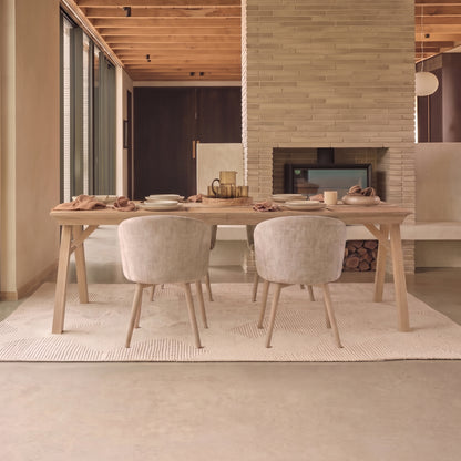Sabina 160-240cm Whitewash Oak Extending Dining Table Set - 4 Seater - Archer Soft Beige Dining Chairs - Whitewash Legs