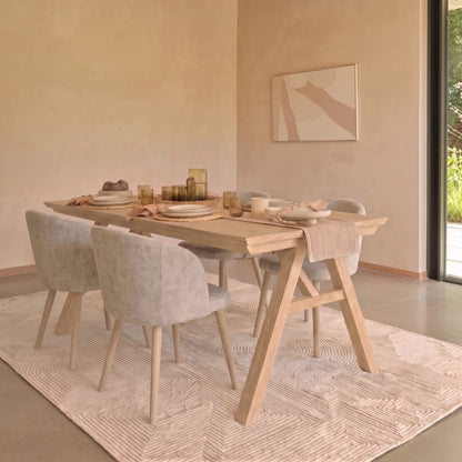 Sabina 160-240cm Whitewash Oak Extending Dining Table Set - 4 Seater - Archer Soft Beige Dining Chairs - Whitewash Legs